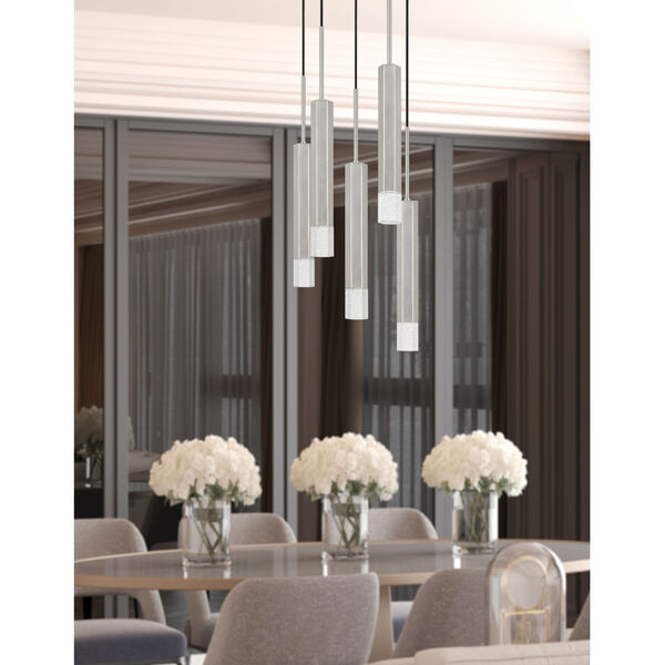 Gray and Chrome Five-Light Integrated LED Pendant, image 2