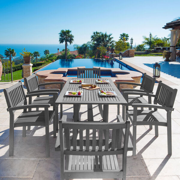 Renaissance Hand-scraped Wood Outdoor Patio Dining Set with Stacking Chairs, 7-Piece, image 2