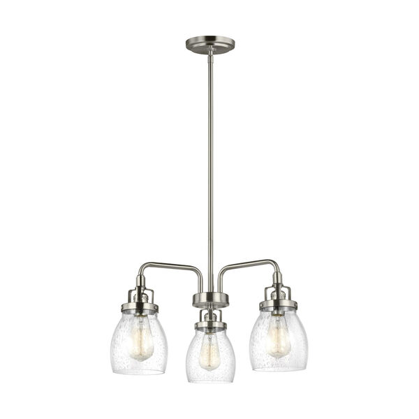 Belton Brushed Nickel Three-Light LED Chandelier with Seeded Glass, image 1