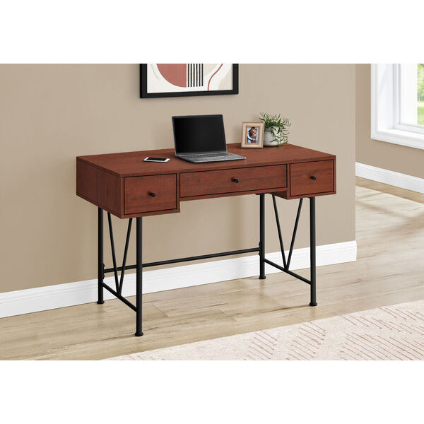 Cherry and Black Computer Desk with Three Drawers, image 2