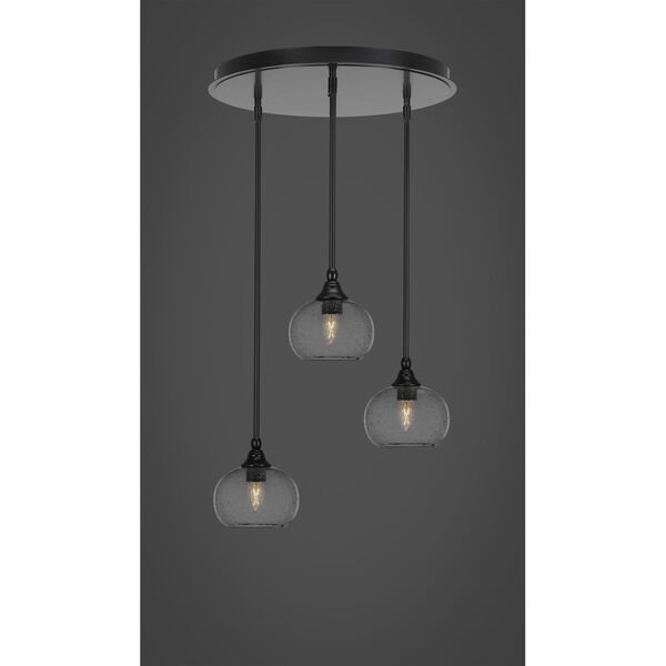 Empire Matte Black Three-Light Cluster Pendalier with Seven-Inch Clear Bubble Glass, image 2