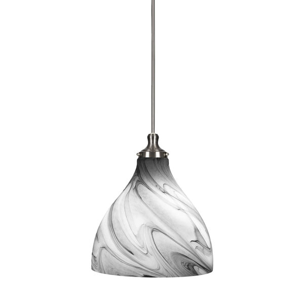 Juno Brushed Nickel 16-Inch One-Light Stem Hung Pendant with Onyx Swirl Glass Shade, image 1