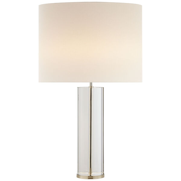 Lineham Table Lamp in Crystal and Polished Nickel with Linen Shade by AERIN, image 1