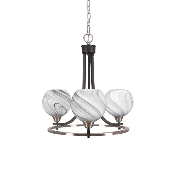 Paramount Matte Black Brushed Nickel Three-Light Chandelier with Onyx Dome Swirl Glass, image 1