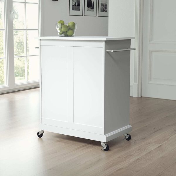 Compact White White Stone Top Kitchen Cart, image 3