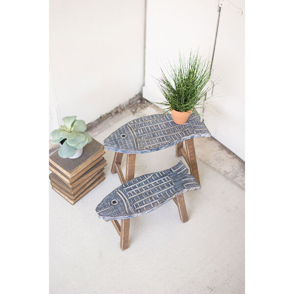 Set of Two Wooden Fish Stools, image 1