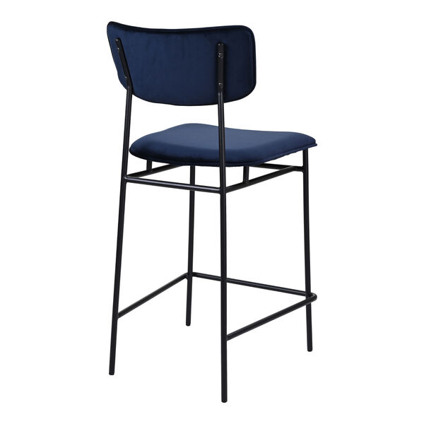 Sailor Blue and Black Counter Stool with Low Backrest, image 4