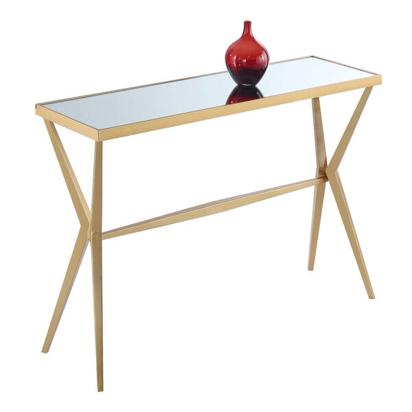 Saturn Gold Powder Coated Metal Console Table with Mirror Top, image 2