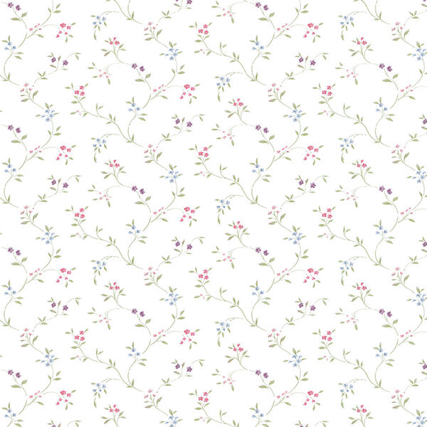 Small Floral Trail Pink, Blue and Purple Wallpaper, image 1