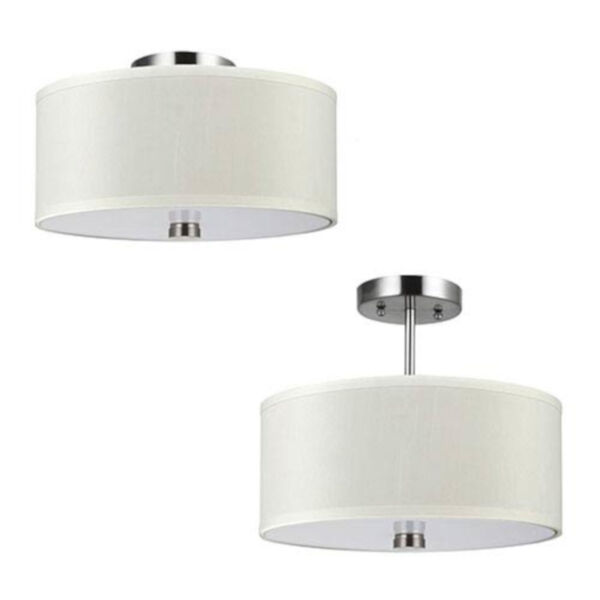 Lyndale Brushed Nickel Two-Light Convertible Semi-Flush Mount with Faux Silk Shade, image 1