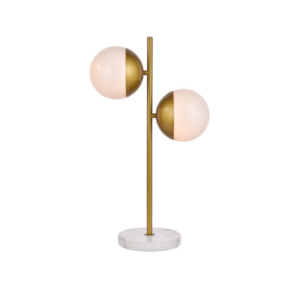 Eclipse Brass and Frosted White Two-Light Table Lamp, image 1