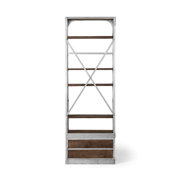 Brodie III Medium Brown and Silver Four Shelf Shelving Unit, image 3