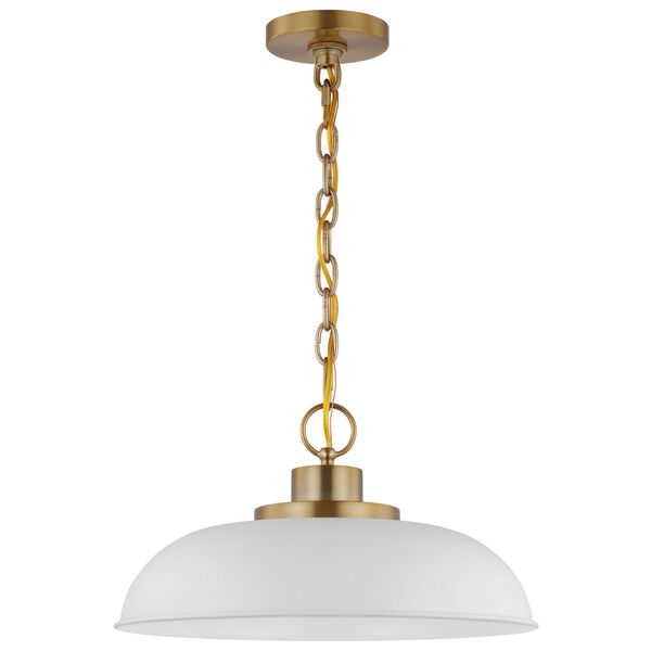 Colony Matte White and Burnished Brass 15-Inch One-Light Pendant, image 1