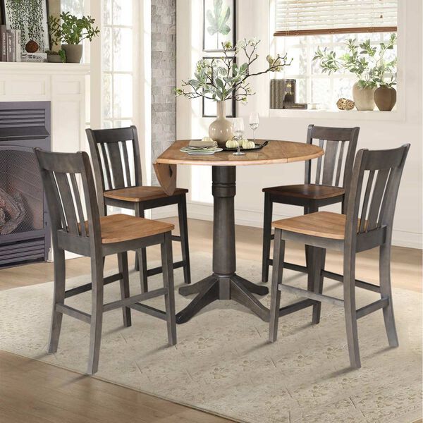 Hickory Washed Coal Round Dual Drop Leaf Counter Height Dining Table with Four Splatback Stools, image 5