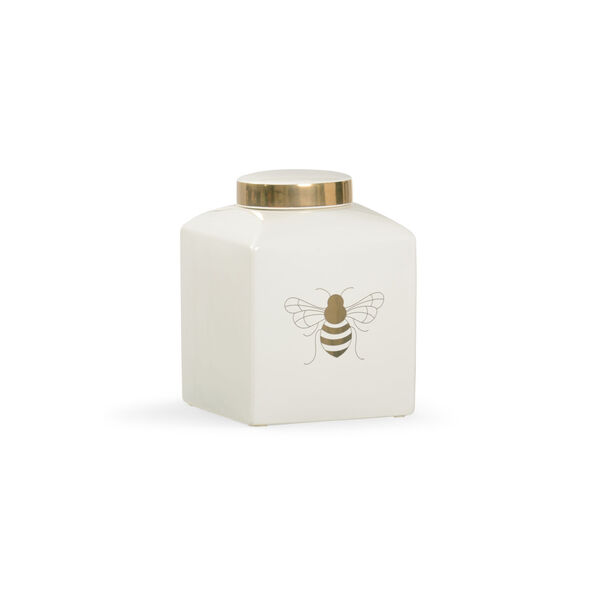 Shayla Copas White Glaze and Metallic Gold Bee Gracious Ginger Jar, image 1