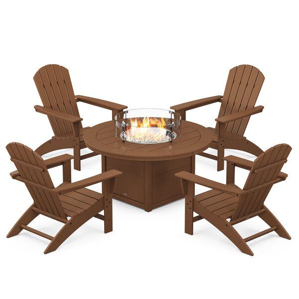 Nautical Teak Adirondack Chair Conversation Set with Fire Pit Table, 5-Piece, image 1