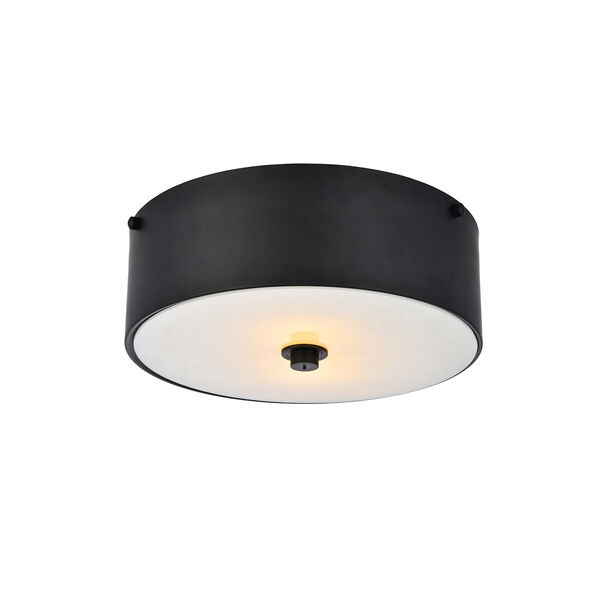 Hazen Flat Black and Frosted White Two-Light Flush Mount, image 1