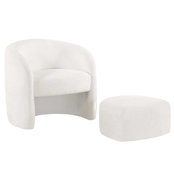 Silvie White Boucle Fabric Accent Chair with Ottoman, image 4