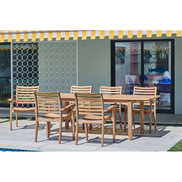 Manorhouse Natural Teak Seven-Piece Rectangular Outdoor Dining Set with Built-In Extension, image 3
