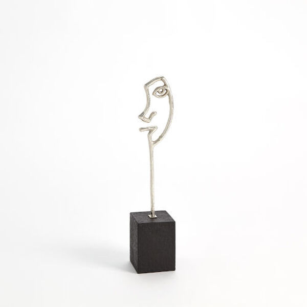 Nickel and Black Scribble Sculpture of Son with Marble Base, image 1