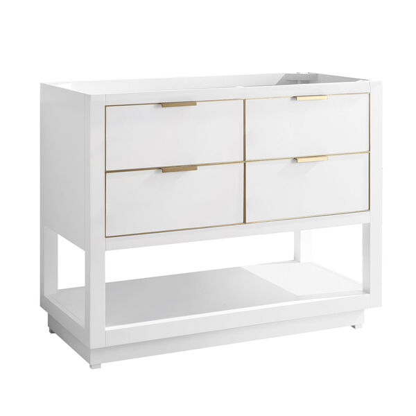 White 42-Inch Bath Vanity Cabinet with Gold Trim, image 2