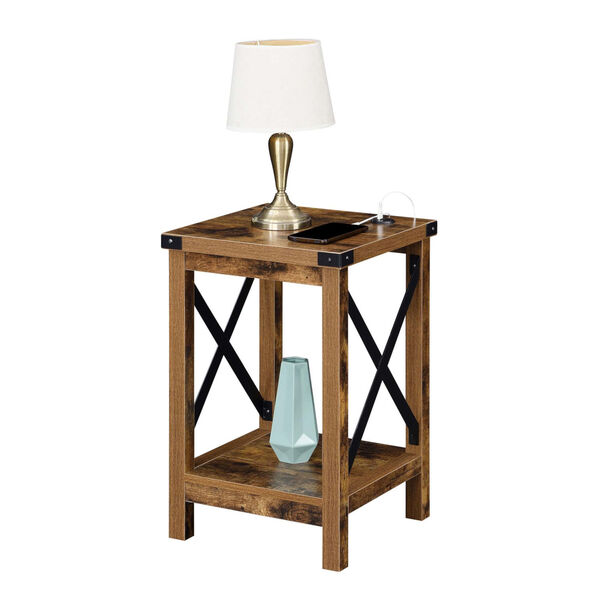 Convenience Concepts Durango Barnwood, Small End Table With Built In Lamp