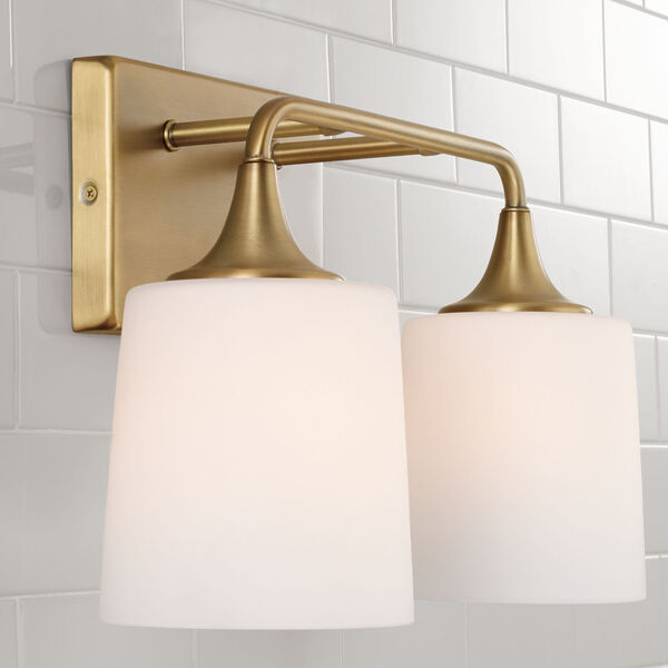 Presley Aged Brass Two-Light Bath Vanity with Soft White Glass, image 2