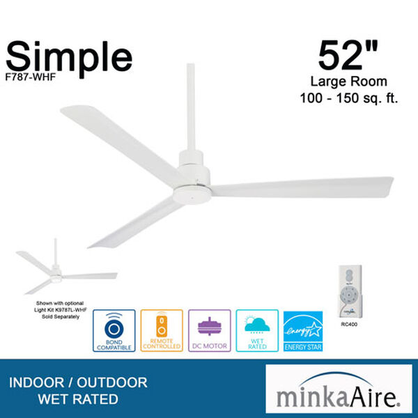 Simple Flat White 52-Inch Outdoor Fan, image 6