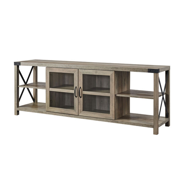 Gray and Black X Frame TV Stand with Glass Door, image 4