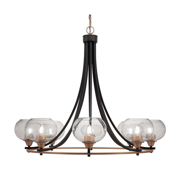 Paramount Matte Black Brass Eight-Light Chandelier with Clear Round Bubble Glass, image 1
