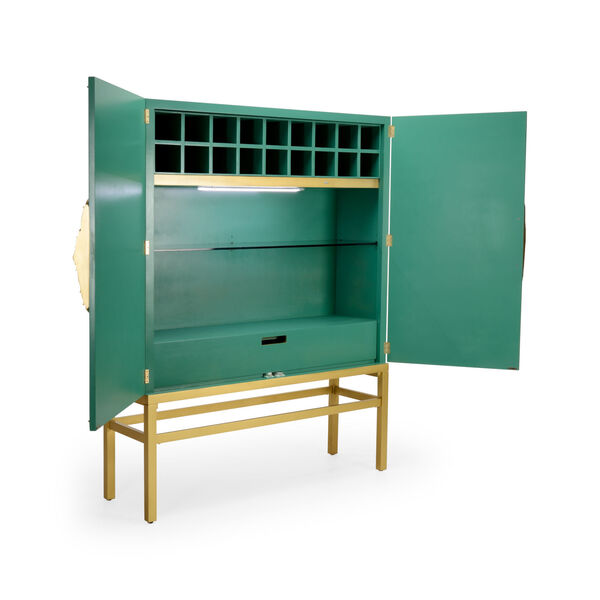 Shayla Copas Teal Green and Metallic Satin Gold Bar Cabinet, image 2