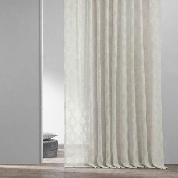 Ivory Tile Patterned Faux Linen Single Panel Curtain 50 x 96, image 2