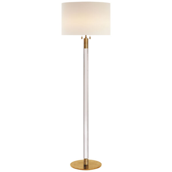 Riga Floor Lamp in Hand-Rubbed Antique Brass and Clear Glass with Linen Shade by AERIN, image 1