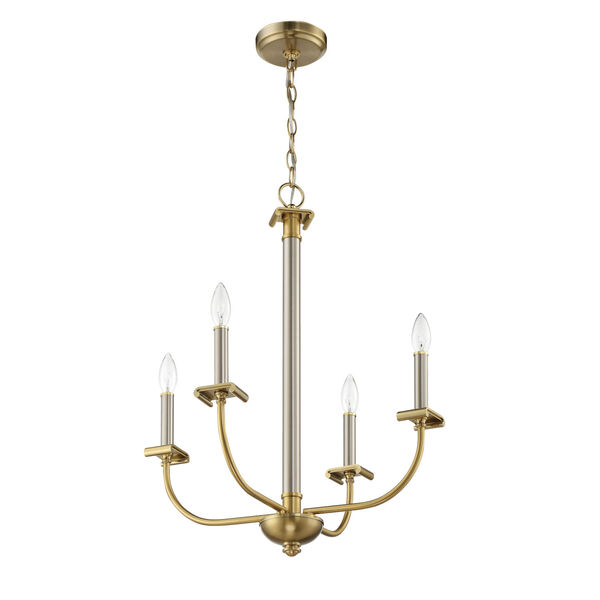 Stanza Brushed Polished Nickel and Satin Brass Four-Light Chandelier, image 3