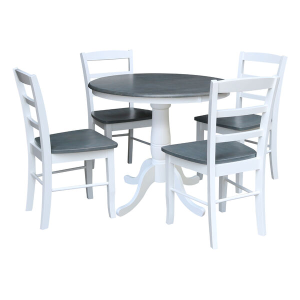 White and Heather Gray 36-Inch Round Pedestal Dining Table with Four Ladderback Chair, Five-Piece, image 2