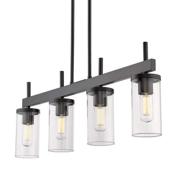 Winslett Matte Black 35-Inch Four-Light Linear Pendant with Ribbed Clear Glass Shade, image 4