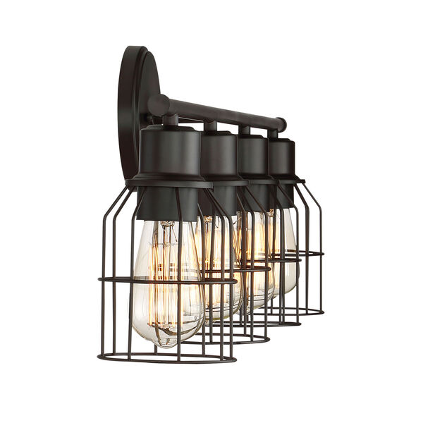 Afton Rubbed Bronze Caged Four-Light Industrial Vanity, image 3