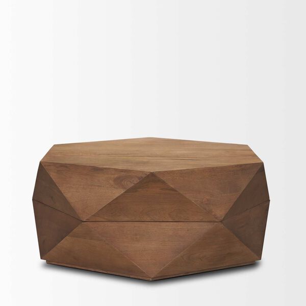 Arreto Brown Hexagonal Hinged Wood Top and Base Coffee Table, image 2