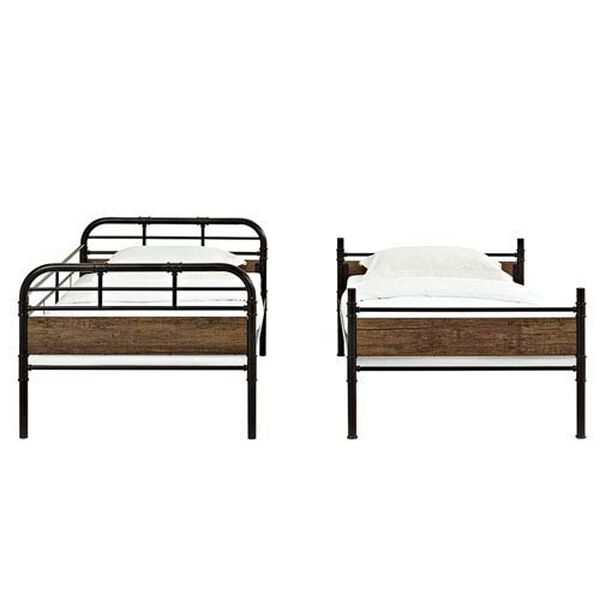 Twin over Twin Metal Wood Bunk Bed - Black, image 6