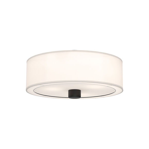 Theo Matte Black and White Three-Light Flush Mount with Linen Shade, image 1