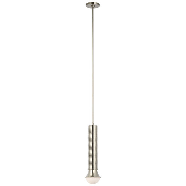 Precision Petite Elongated Pendant in Polished Nickel with White Glass by Kelly Wearstler, image 1