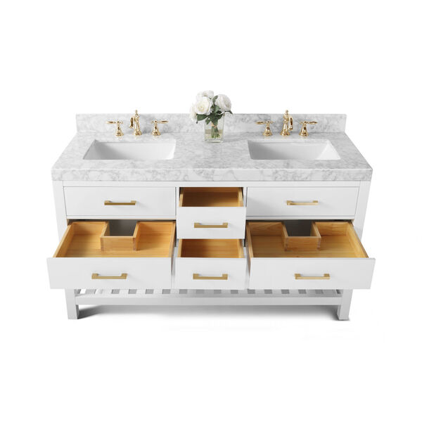 Elizabeth White 60-Inch Vanity Console with Mirror and Gold Hardware, image 5