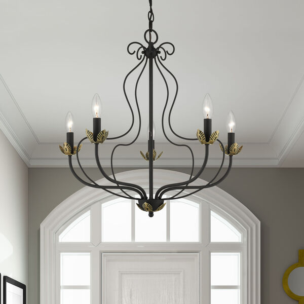 Katarina Black with Antique Brass Accents Five-Light Chandelier, image 3