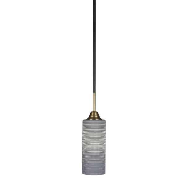 Paramount Matte Black and Brass 14-Inch One-Light Mini Pendant with Gray Matrix Shade, image 1