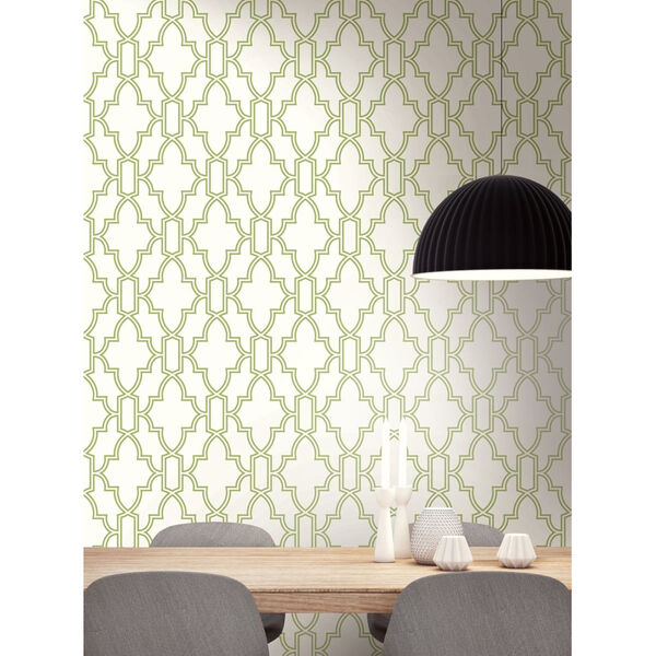 NextWall Green and White Tile Trellis Peel and Stick Wallpaper, image 4