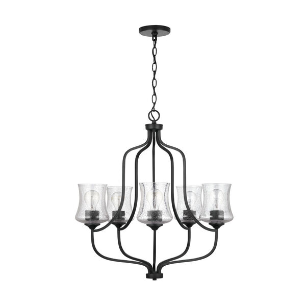 HomePlace Reeves Matte Black Five-Light Chandelier with Clear Seeded Glass, image 1