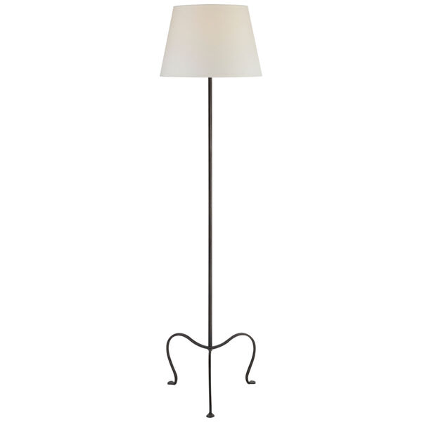 Albert Mini Tri-Leg Floor Lamp in Aged Iron with Natural Percale Shade by J. Randall Powers, image 1