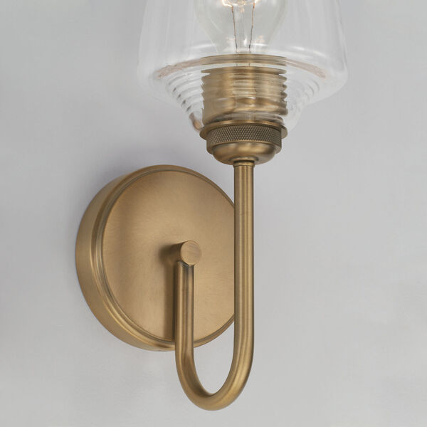 Miller Aged Brass One-Light Wall Sconce with Clear Ribbed Glass, image 4