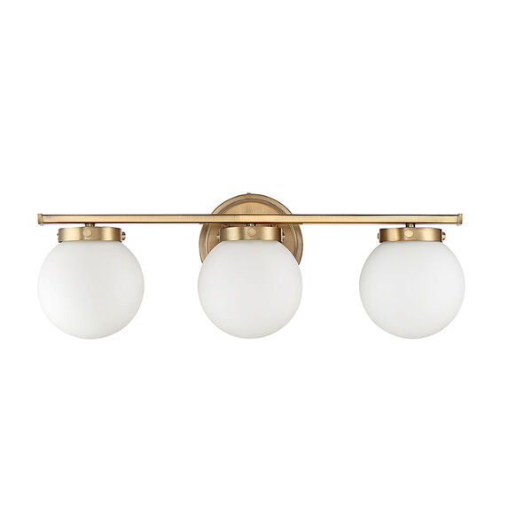 Nicollet Natural Brass Three-Light Bath Vanity with White Opal Glass, image 2