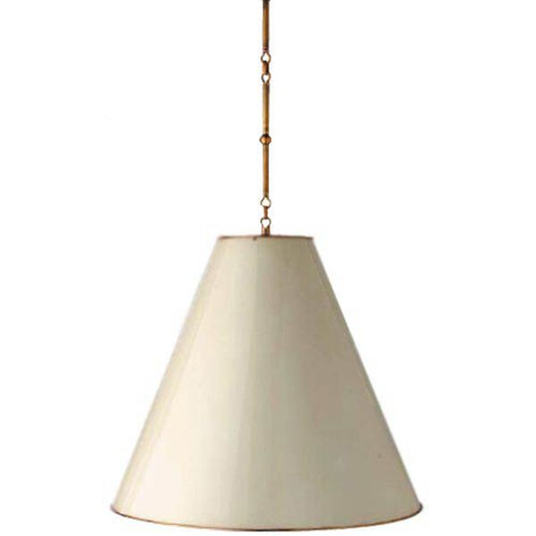 Goodman Large Hanging Lamp in Hand-Rubbed Antique Brass with Antique White Shade by Thomas O'Brien, image 1